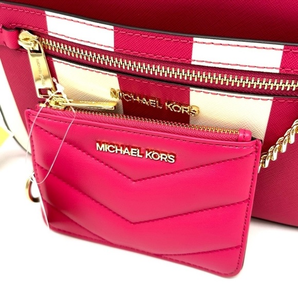 Michael Kors Jet Set Travel Small Top Zip Coin Pouch w ID Holder Electric Pink - Picture 11 of 13